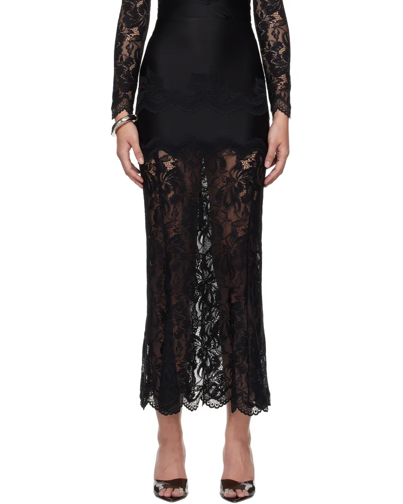 Paco Rabanne Black Long Lace Maxi Skirt P001