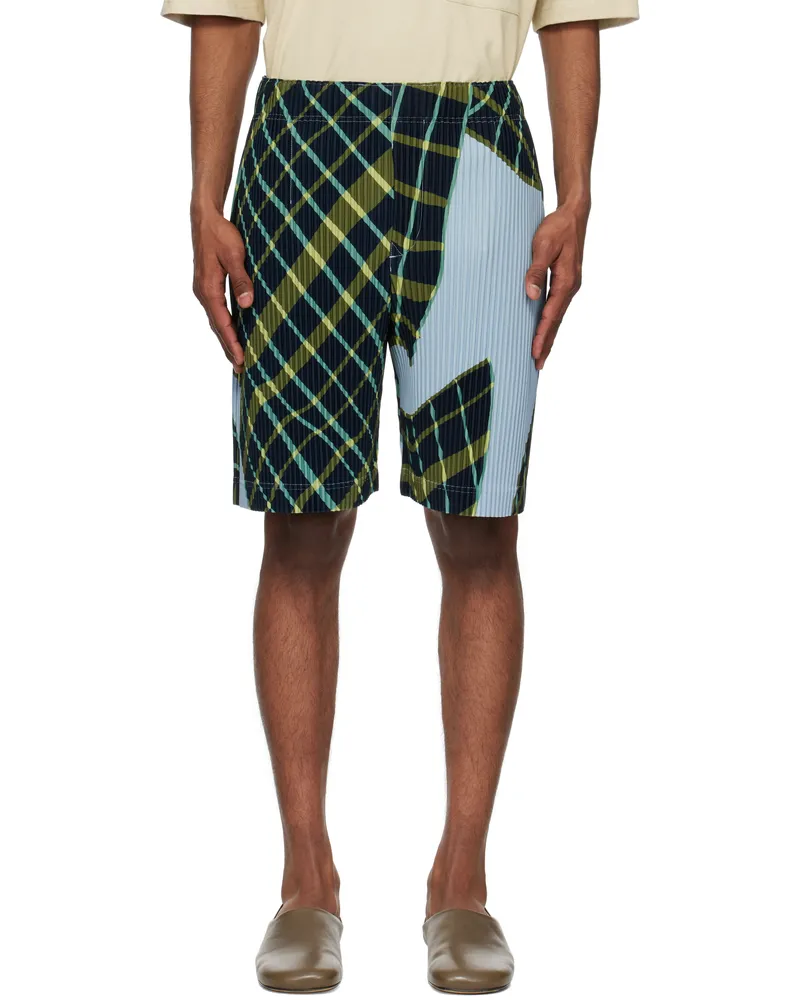 Issey Miyake Blue & Green Windswept Plaid Shorts 77-blue