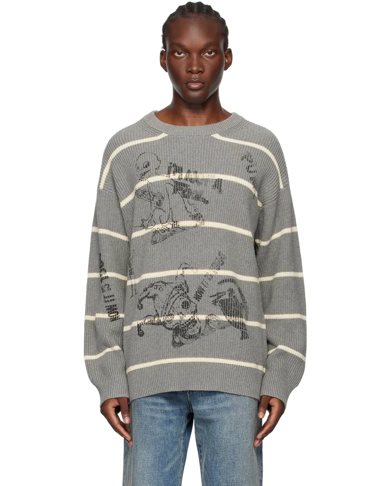 R13 Gray Striped Boyfriend Sweater Striped