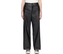 Black Drawstring Faux-Leather Trousers