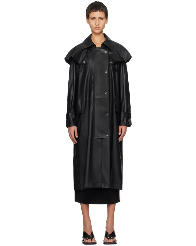 Paris Georgia Black Emma Faux-Leather Trench Coat Black