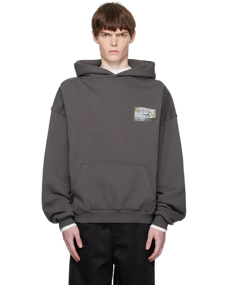 WE 11 DONE Gray Cassette Tape Print Hoodie Charcoal