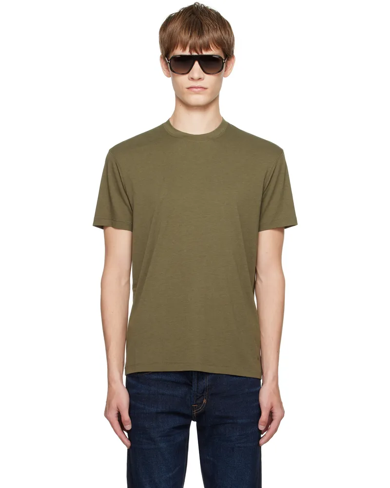 Tom Ford Khaki Lyocell Cotton Crewneck T-shirt Fg905dark