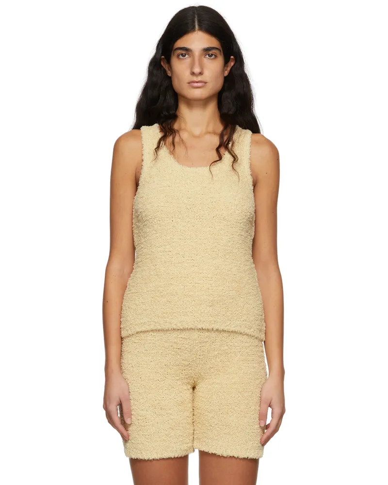 Missing You Already Beige Towel Yarn Tank Top Yellow