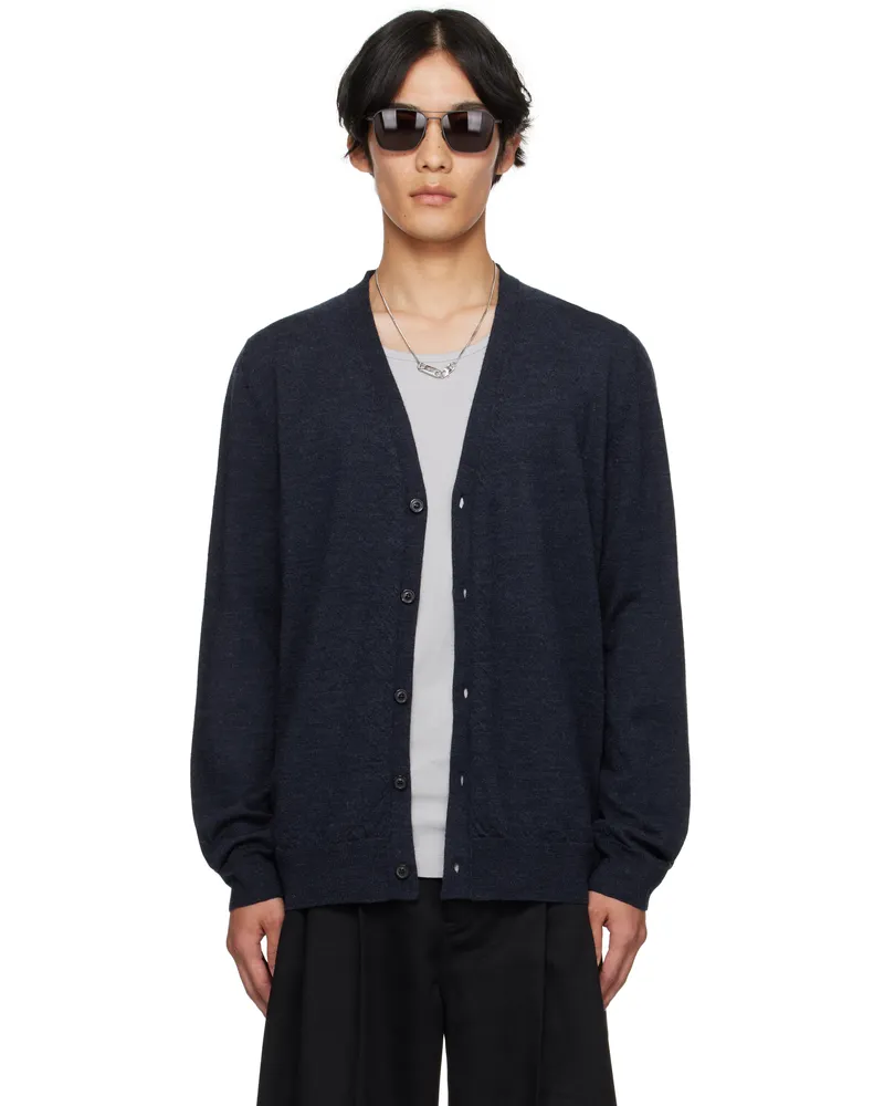 Maison Margiela Navy Suede Elbow Patch Cardigan 511m