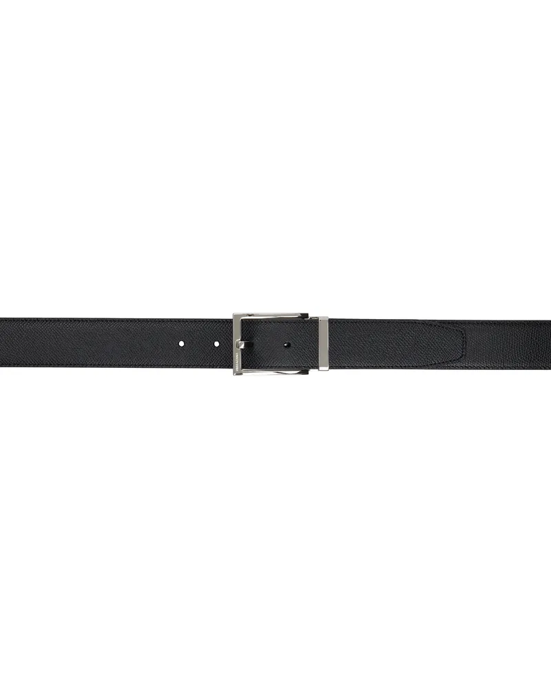 Ferragamo Black & Brown Reversible Rectangular Buckle Belt Nero