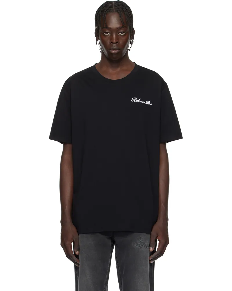 Balmain Black Loose 'Balmain' Signature Embroidery T-shirt Eab