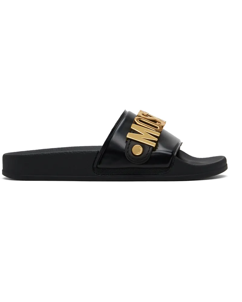 Moschino Black Lettering Logo Pool Slides 000