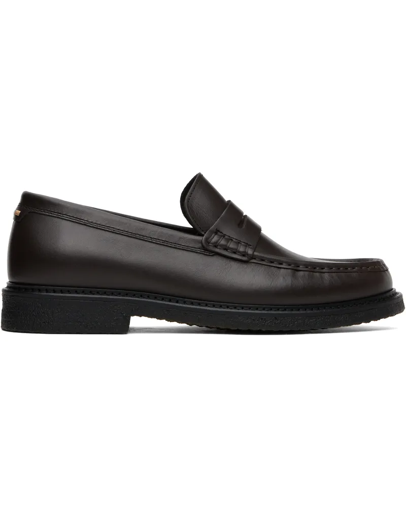 HUGO BOSS Brown Polished-Leather Loafers 205-dark