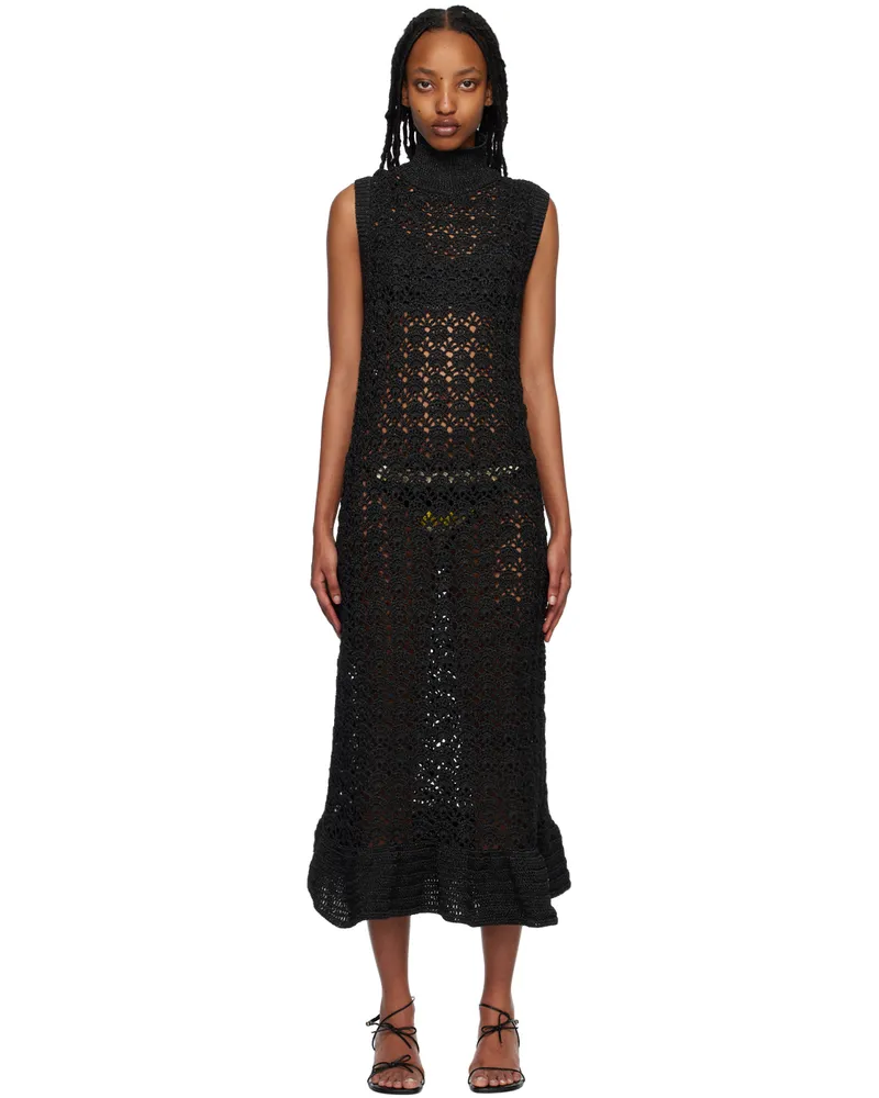 Ganni Black Semi-Sheer Midi Dress 099