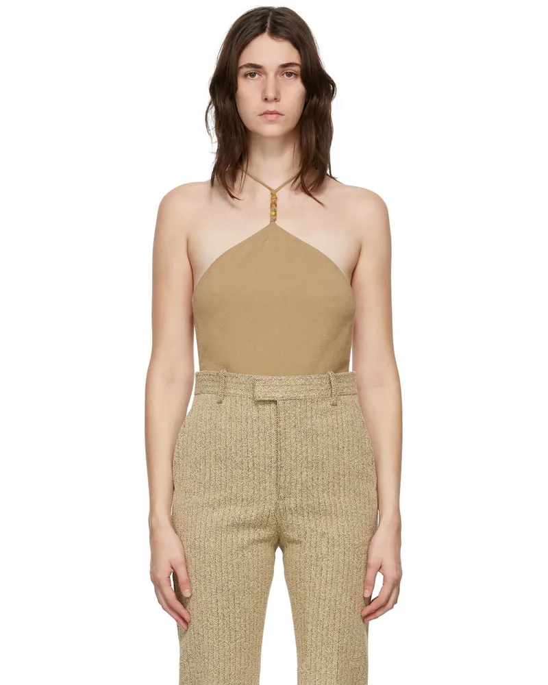 Bottega Veneta Beige Cashmere Halter Bodysuit 9713