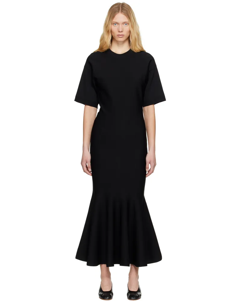 AMI Paris Black Godet Maxi Dress Wool