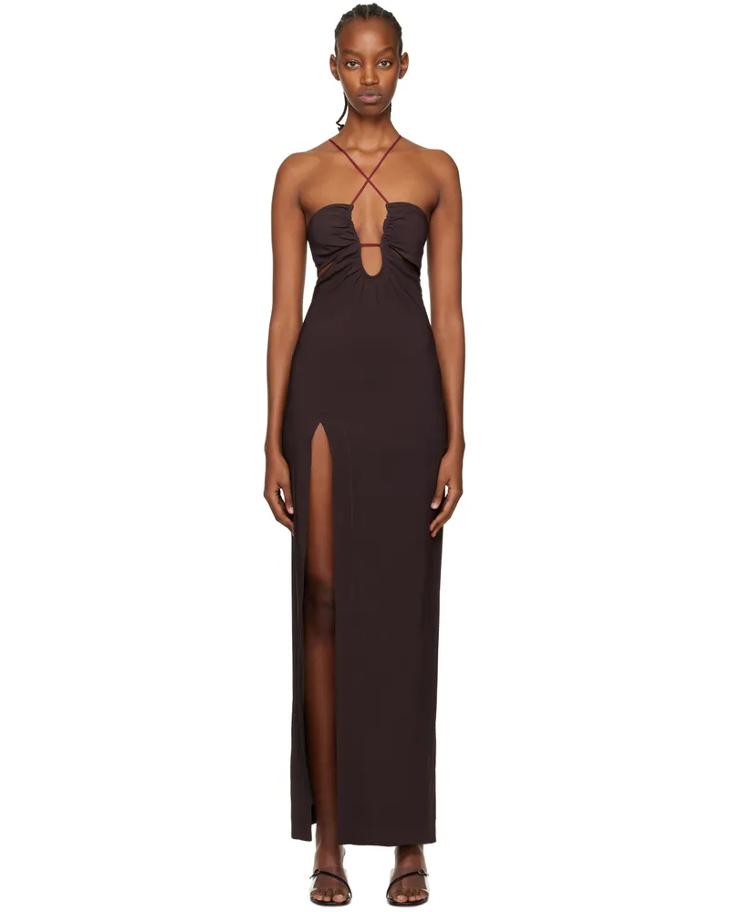Nensi Dojaka Brown Keyhole Maxi Dress Cholat