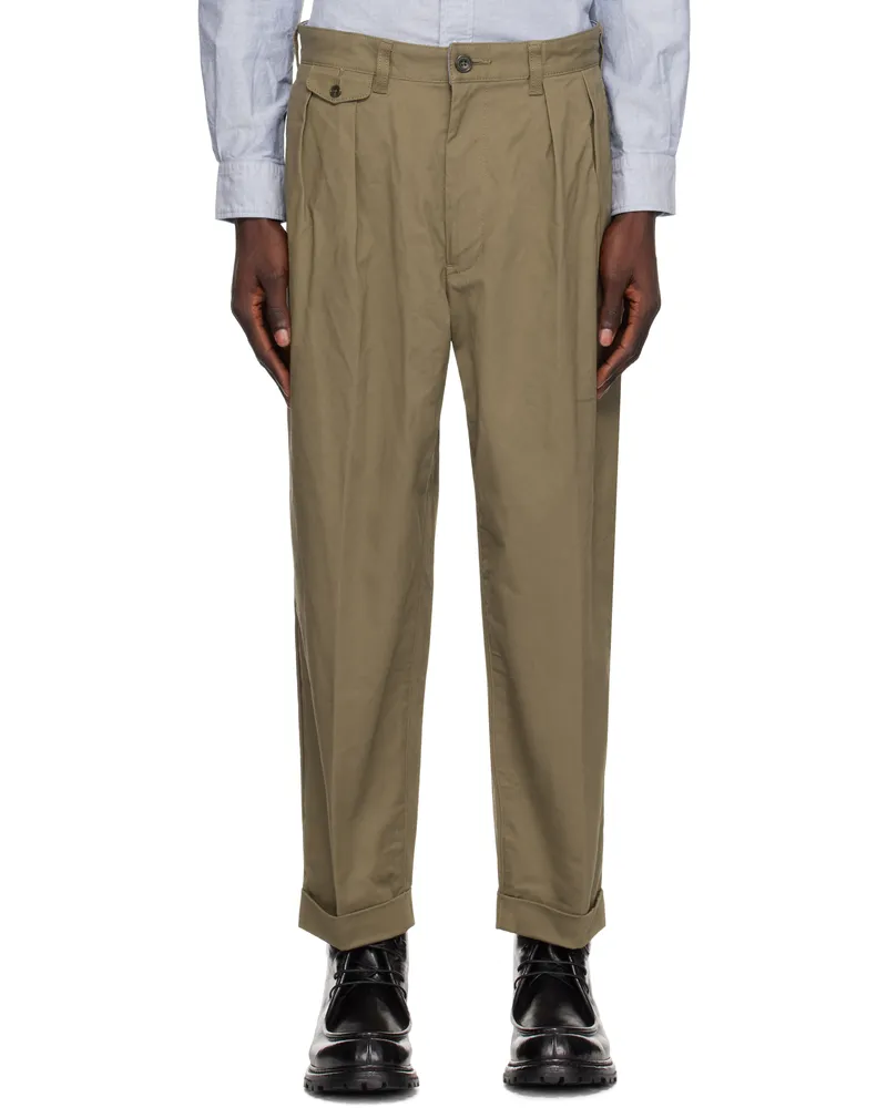 Beams Plus Khaki 2 Pleats Twill Trousers Olive67