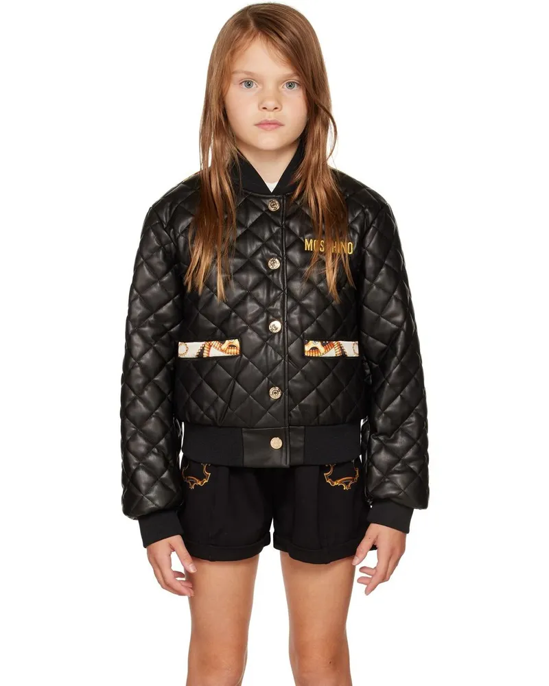 Moschino Kids Black Printed Faux-Leather Jacket Var.