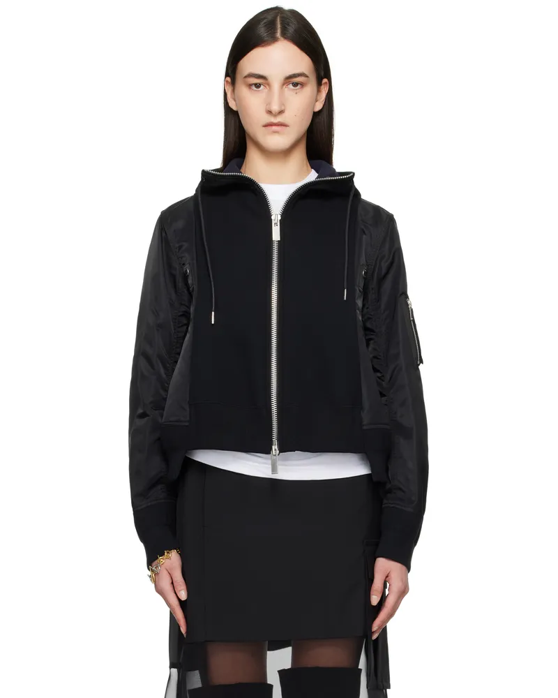 Sacai Black Sponge Sweat x Nylon Twill Hoodie 001