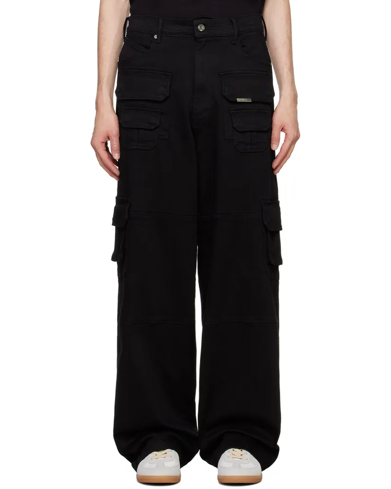 RTA Black Roman Denim Cargo Pants Black