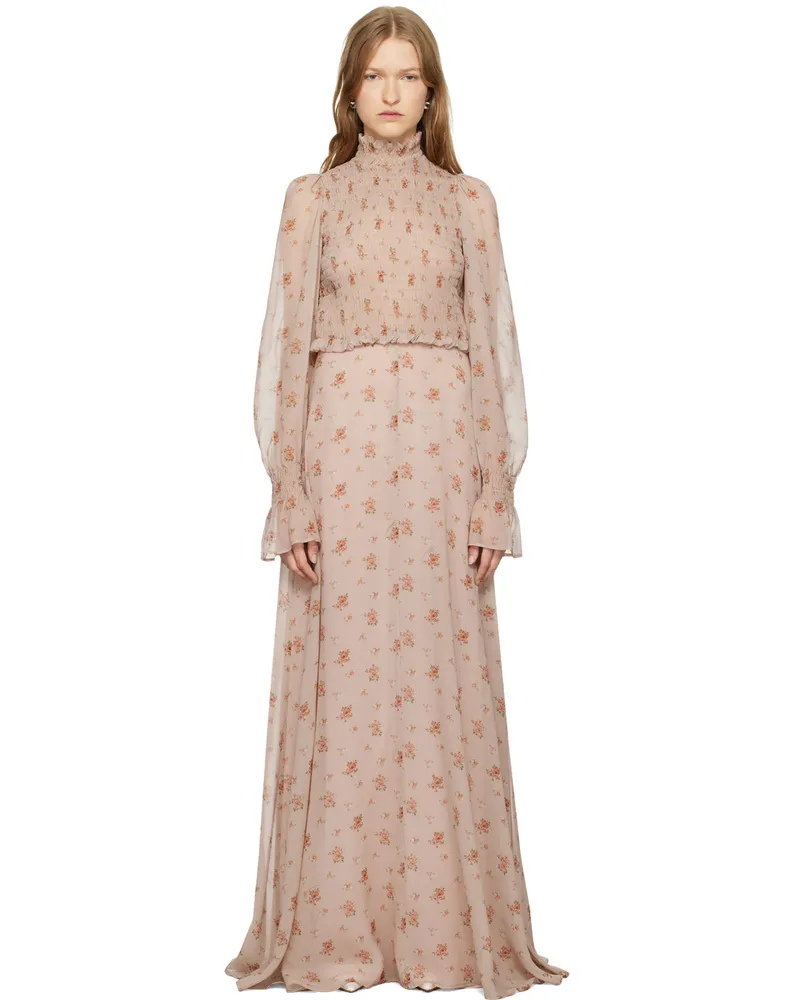 Blumarine Pink Silk Georgette Bouquet Print Maxi Dress F8061