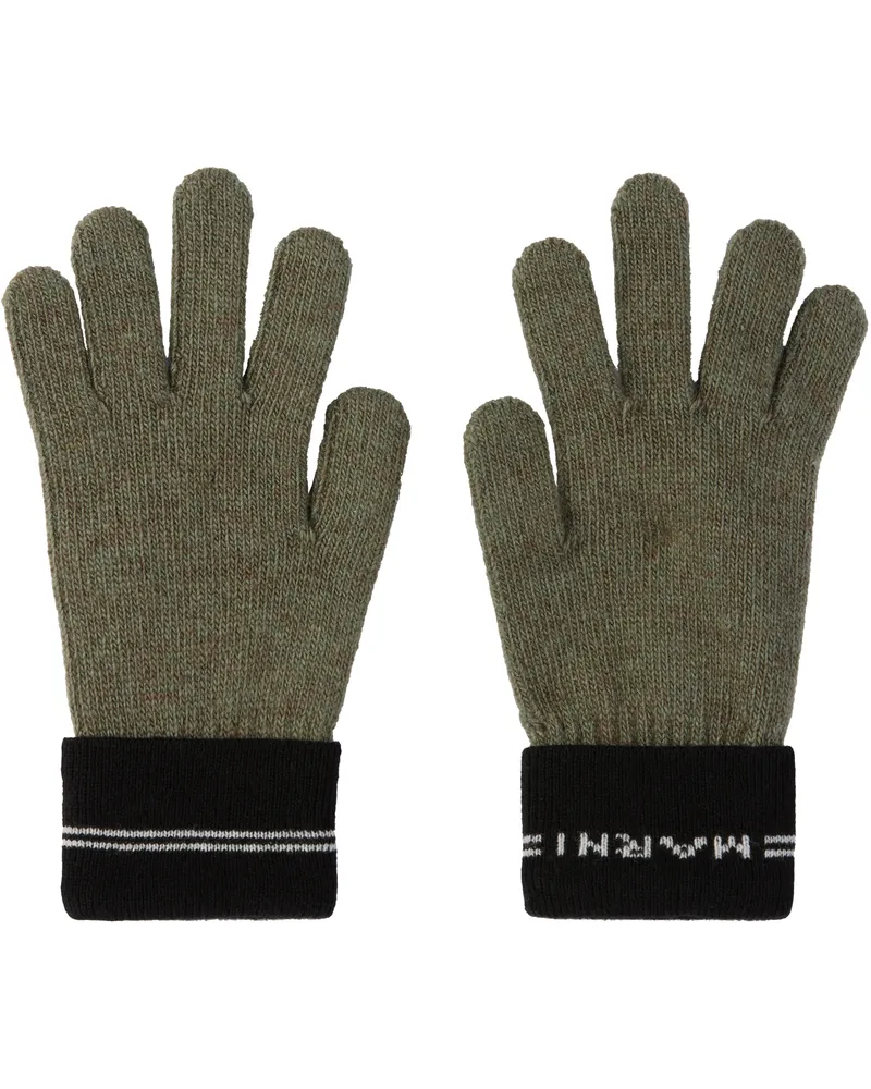 Marni Kids Khaki Knit Wool Mix Stripe Gloves 0m540