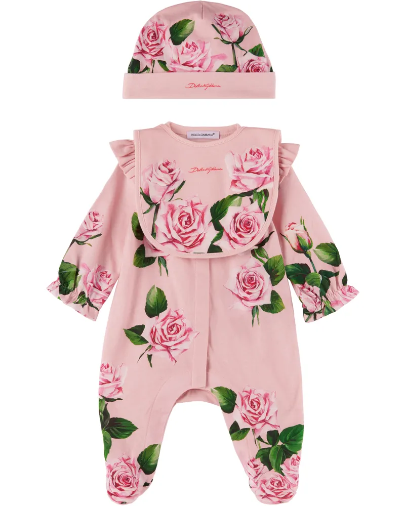 Dolce & Gabbana Baby Pink Rose Print Jumpsuit Set Hf5iz