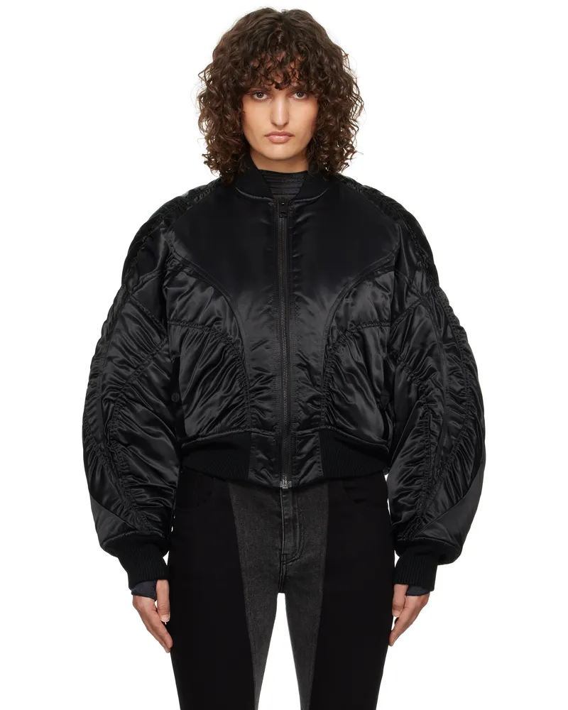 Thierry Mugler Black Satiny Bomber Jacket B1919