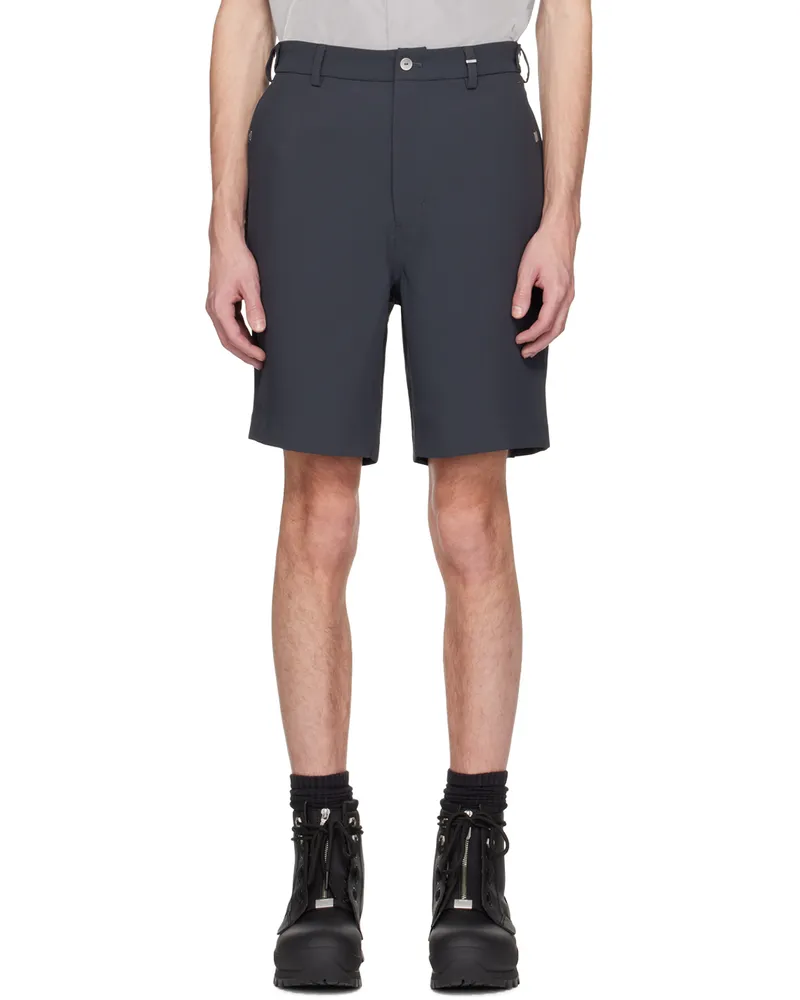 C2H4 Gray Button Tab Shorts Dark