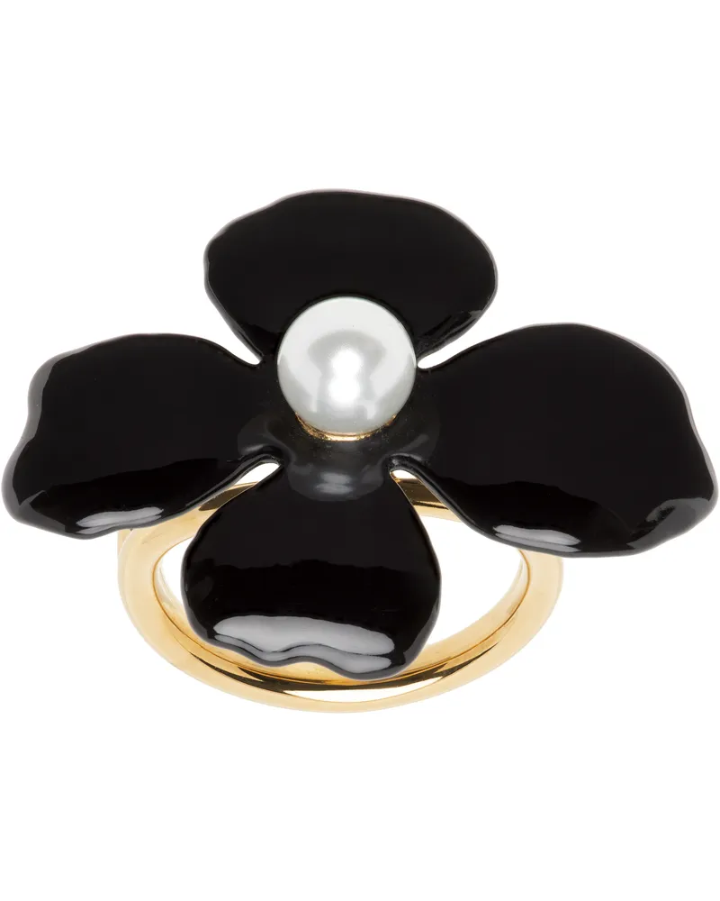 A.P.C. Gold & Black Fleur Ring Rza