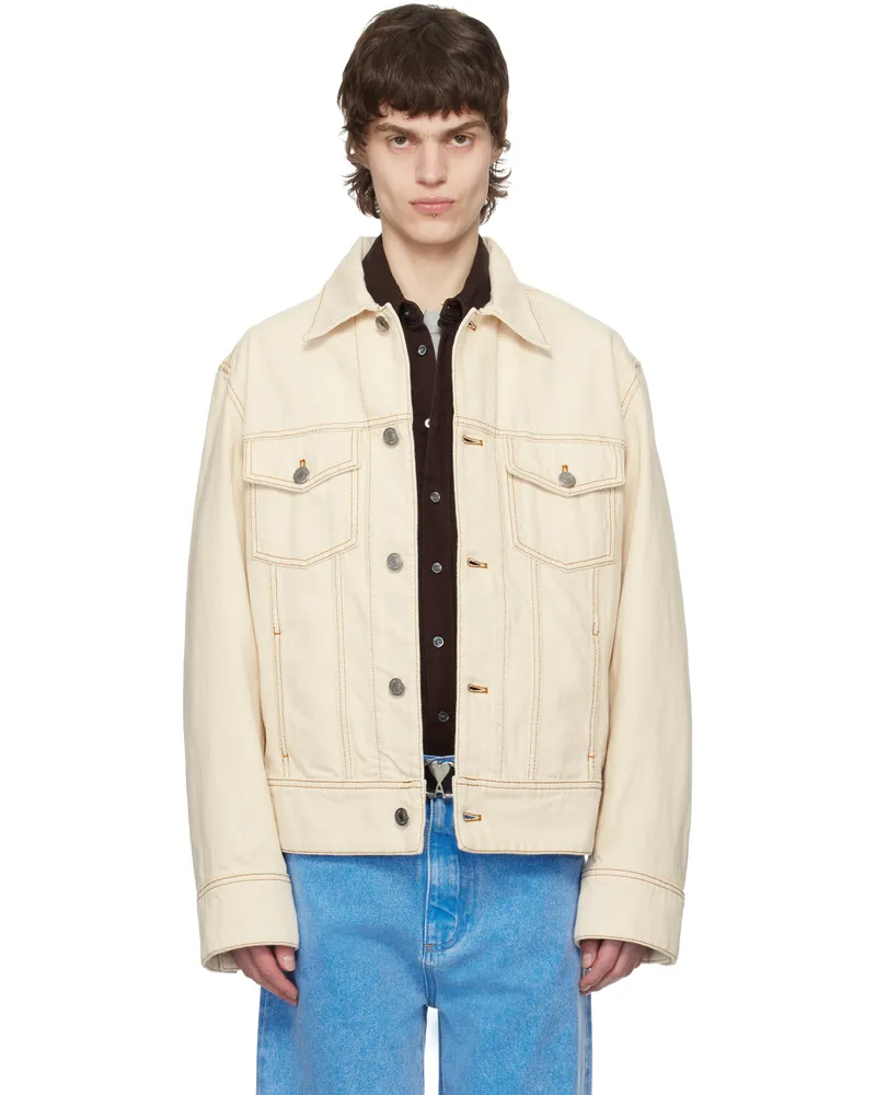 AMI Paris Off-White Cotton 'Ami Paris' Trucker Denim Jacket 136