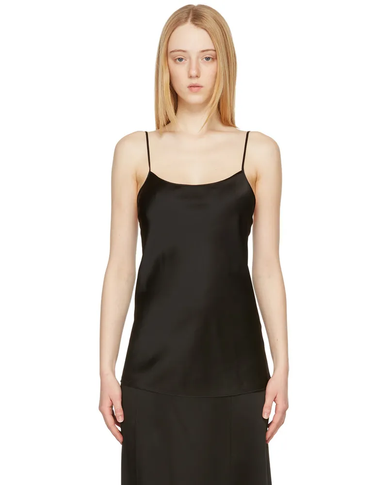 Victoria Beckham Black Satin Cami Tank Top Black