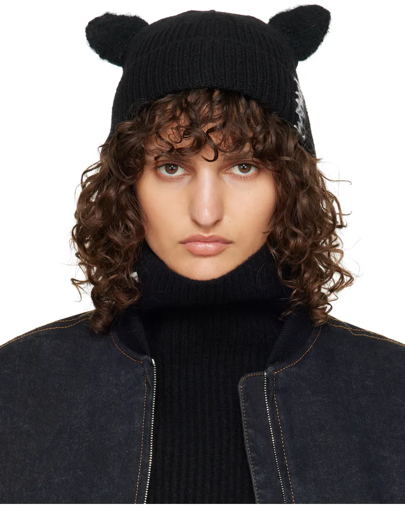 Marni Black Wool & Mohair Ears Beanie 00n99