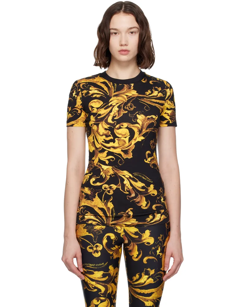 Versace Jeans Black & Gold Logo Barocco Jersey T-shirt Eg89