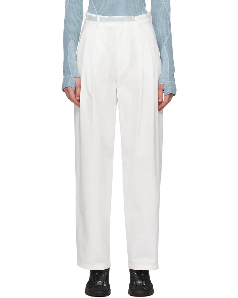 Hyein Seo White Wide Beaded Belt Trousers White