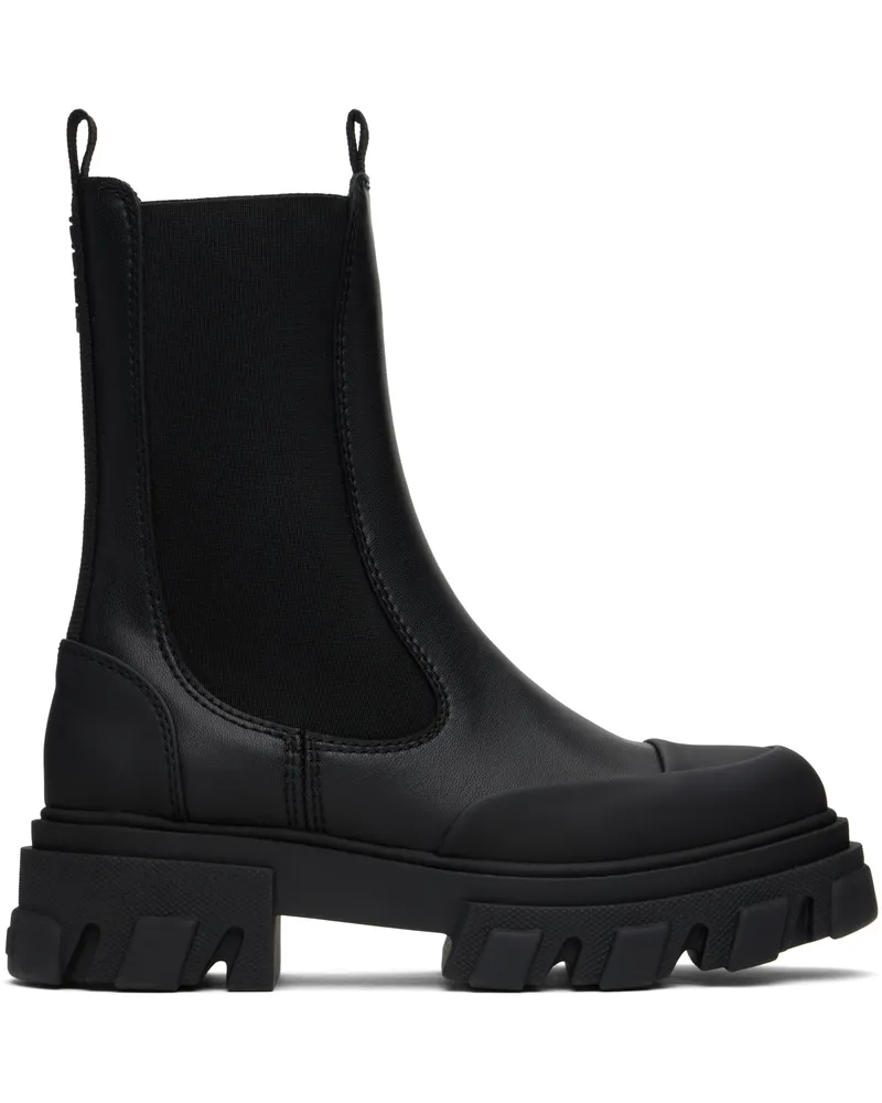 Ganni Black Stitch Cleated Mid Chelsea Boots 099
