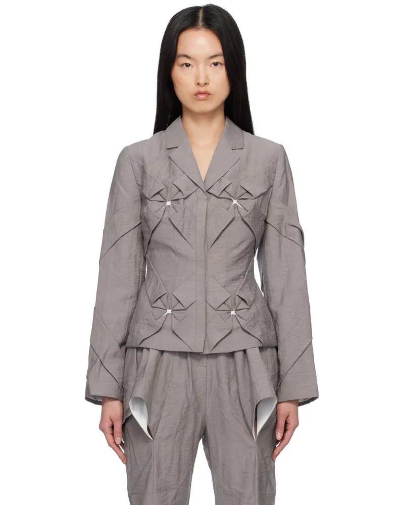 J.KIM Gray Smocked Flower Blazer Stone