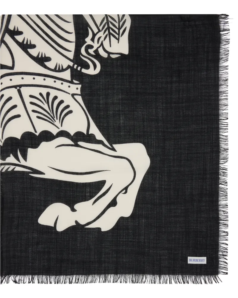 Burberry Black & White Wide EKD Wool Scarf Black