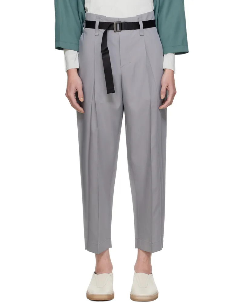 Issey Miyake Gray Oblique Fold Bottoms Trousers 12-gray