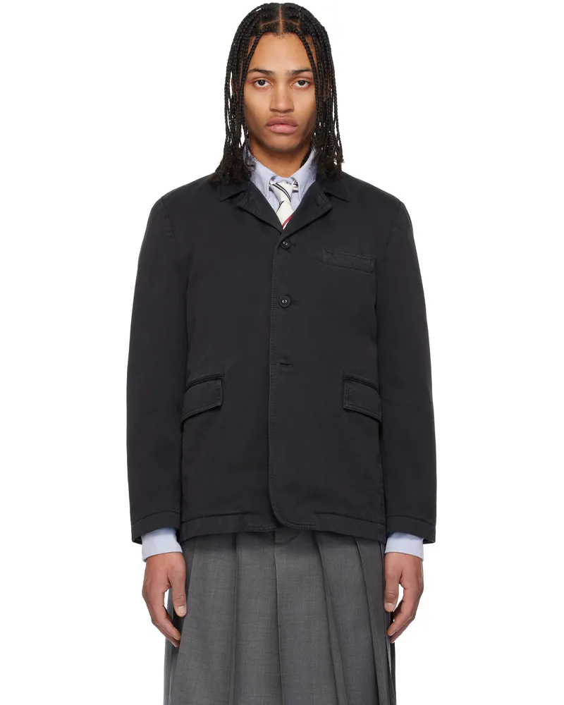 Thom Browne Black Cotton Twill Cutaway Blazer 001