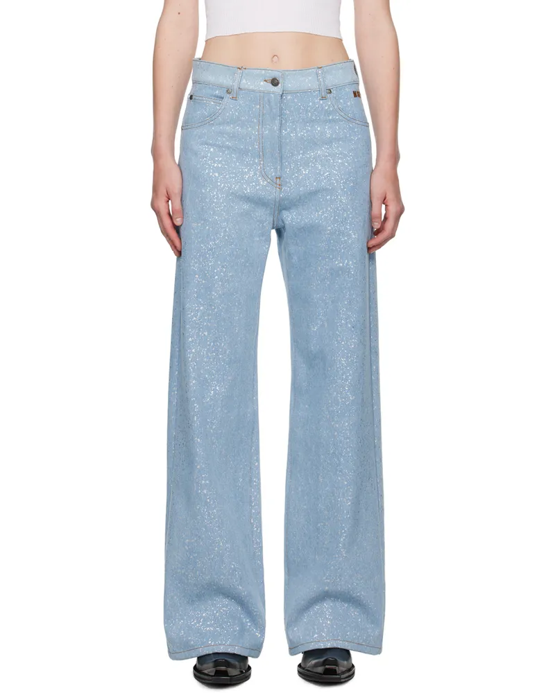 MSGM Blue Wide-Leg Glitter Jeans 84