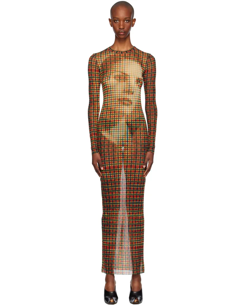 Jean Paul Gaultier Multicolor Tartan Face Maxi Dress 95105030-sepia