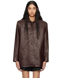 Magda Butrym Burgundy Oversized Button Up Leather Jacket Bordeaux