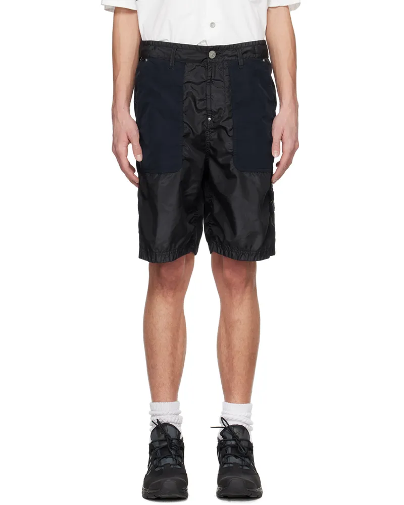 Stone Island Black & Navy Patch Shorts V0020