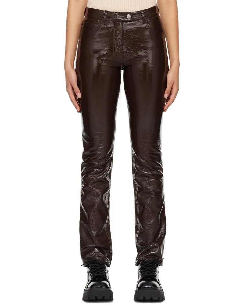 Courrèges Brown Five-Pocket Vinyl Trousers Chocolate
