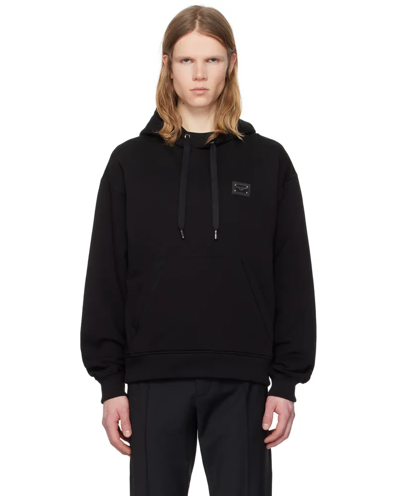 Dolce & Gabbana Black Jersey Branded Tag Hoodie Nero