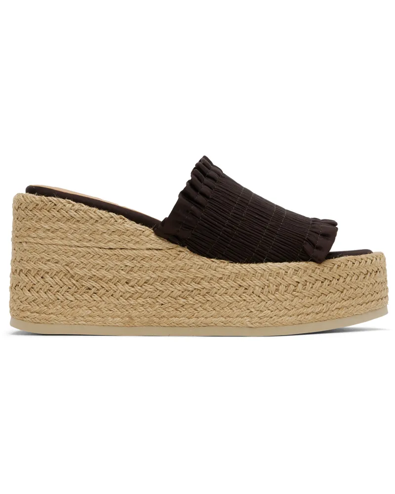 Ganni Brown Smock Espadrille Wedge Sandals 890