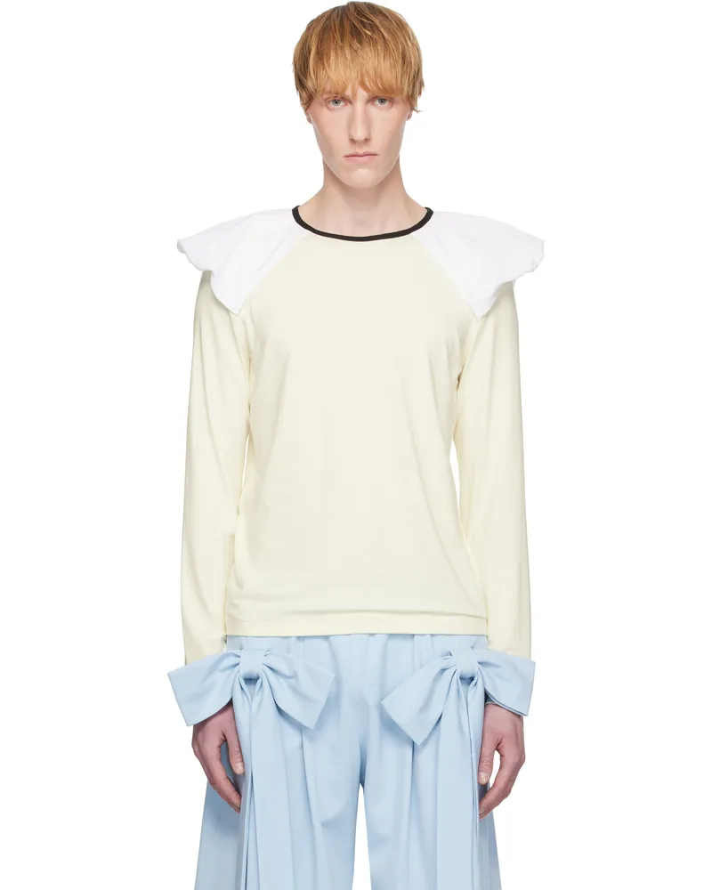 ANDREJ GRONAU Off-White Draped Shoulder Jersey Top Ecru