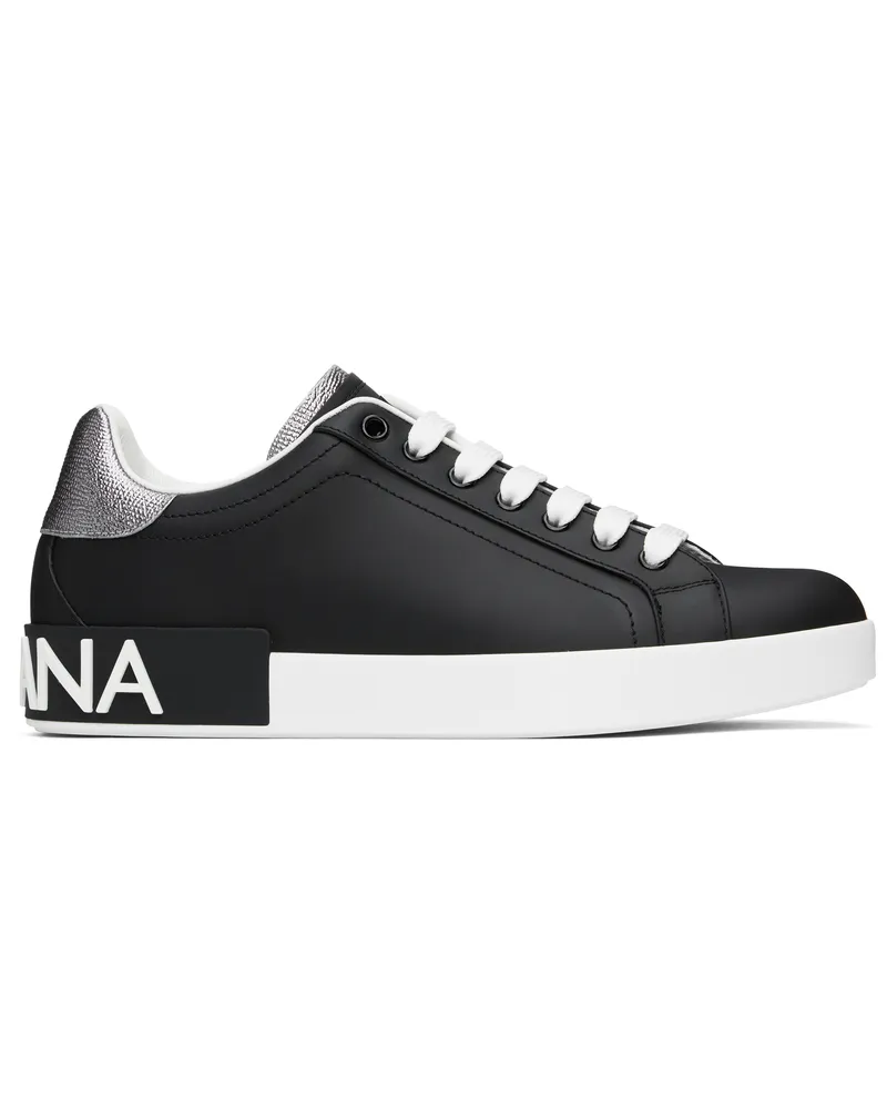 Dolce & Gabbana Black & Silver Calfskin Nappa Portofino Sneakers Nero