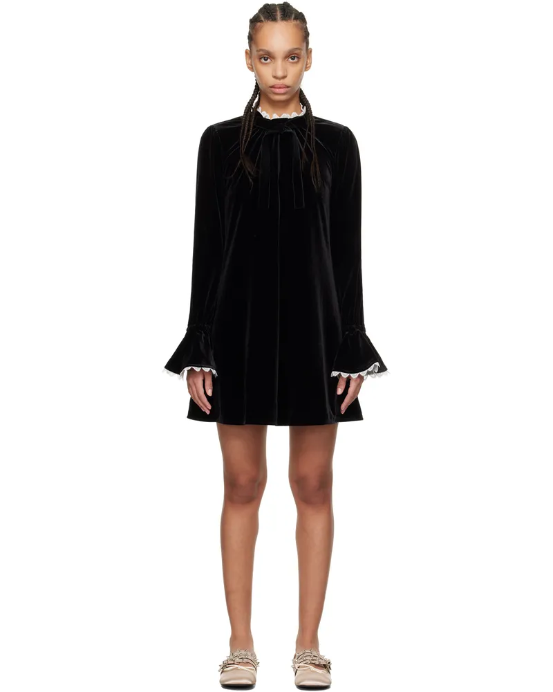 Ganni Black Velvet Jersey A-Line Minidress 099