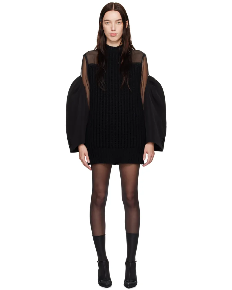Sacai Black Silk Chiffon Mix Knit Minidress 001