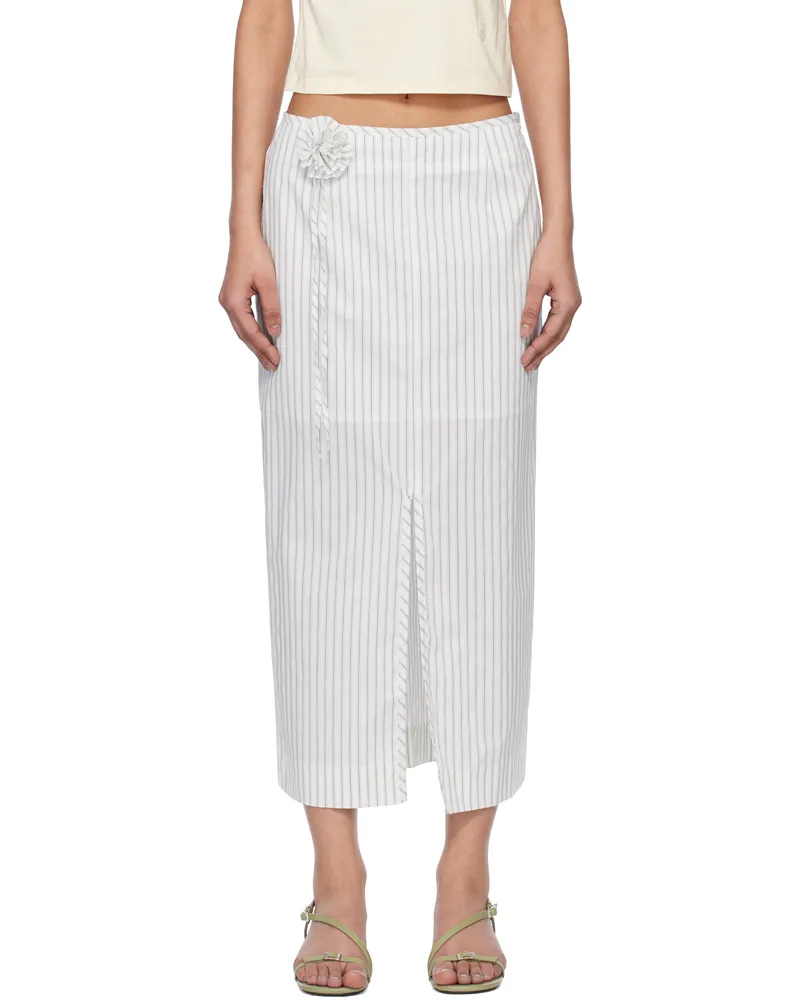 Kijun White Stripe Corsage Maxi Skirt Off-white