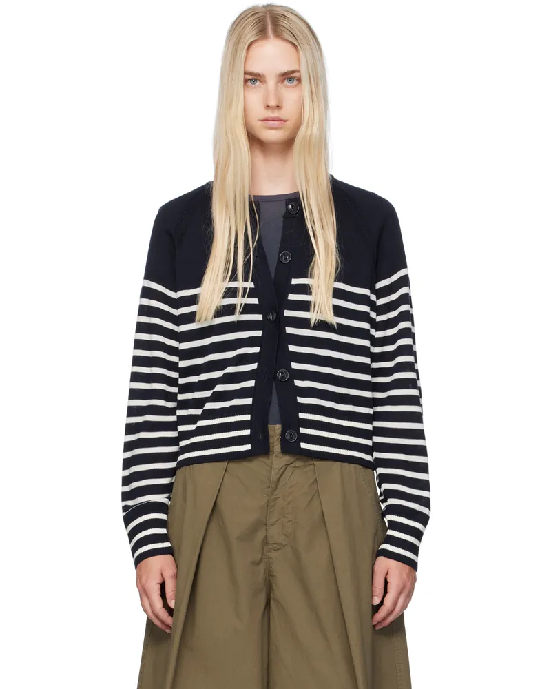 YMC Navy & White Foxtail Stripe Cardigan 40-navy-ecru
